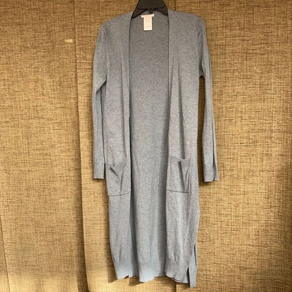 Marty M cotton blend long open cardigan color light cool grey - Picture 1 of 5